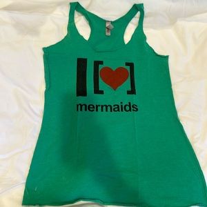 Green Solidcore racer backTank Top with Mermaid Print